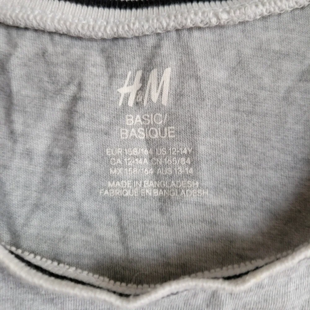 HM Basic Womens Heather Grey Ringer Crew Neck Short Sleeve Tee Shirt Size 12-14Y - Picture 3 of 4